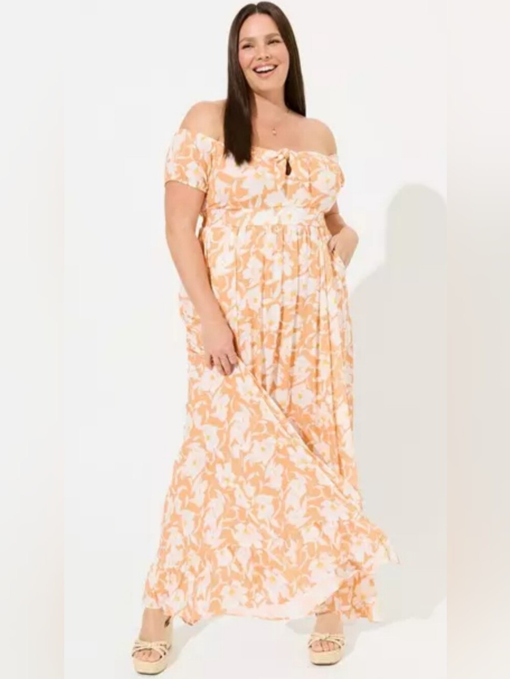 torrid Peach Floral Tie-Front Maxi Dress - Picture 10 of 13